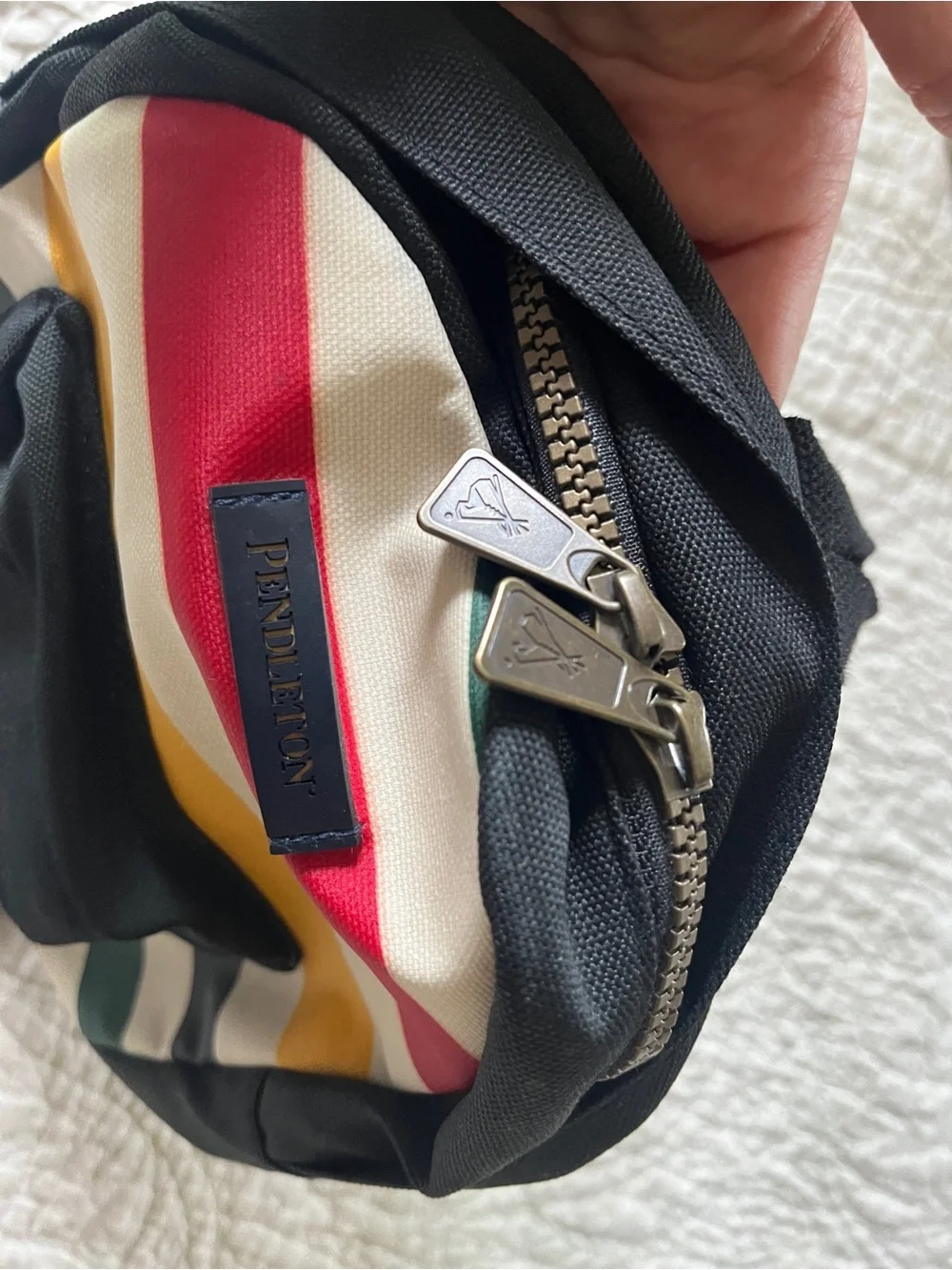 Pendleton Black Canvas Backpack with Red, Yellow & Green Stripes